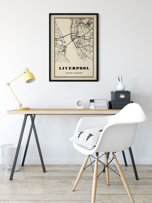 Liverpool City Map Sepia Poster