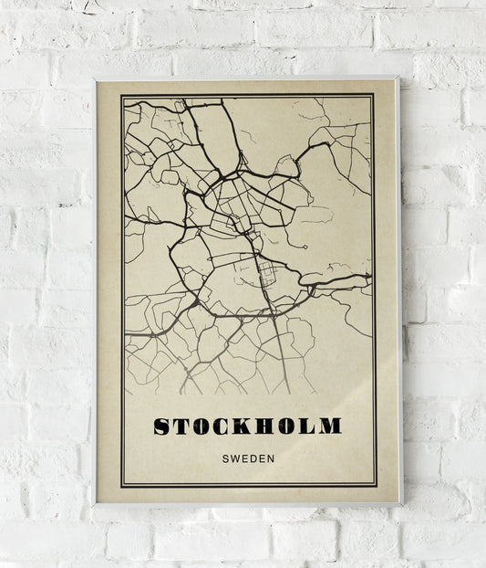 Stockholm City Map Sepia Poster