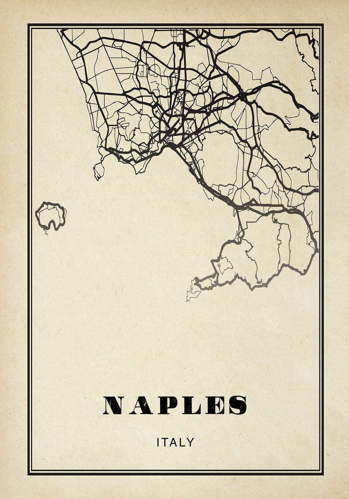 Naples City Map Sepia Poster