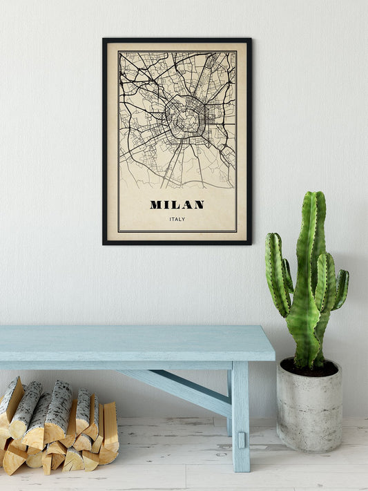 Milan City Map Sepia Poster
