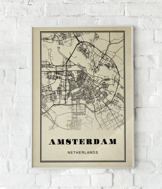 Amsterdam City Map Sepia Poster