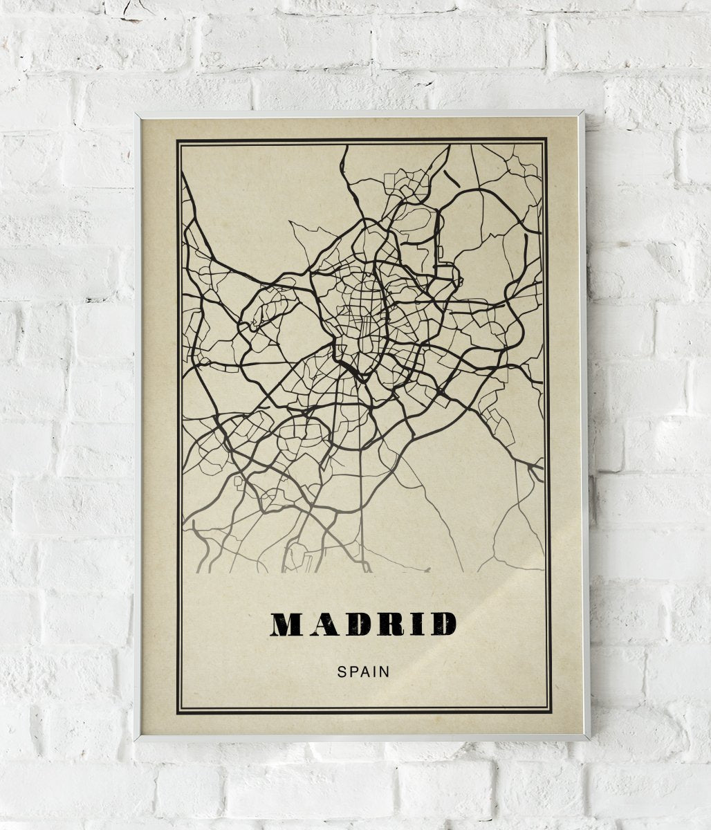 Madrid City Map Sepia Poster