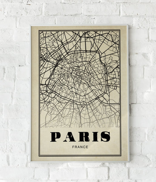 Paris City Map Sepia Poster