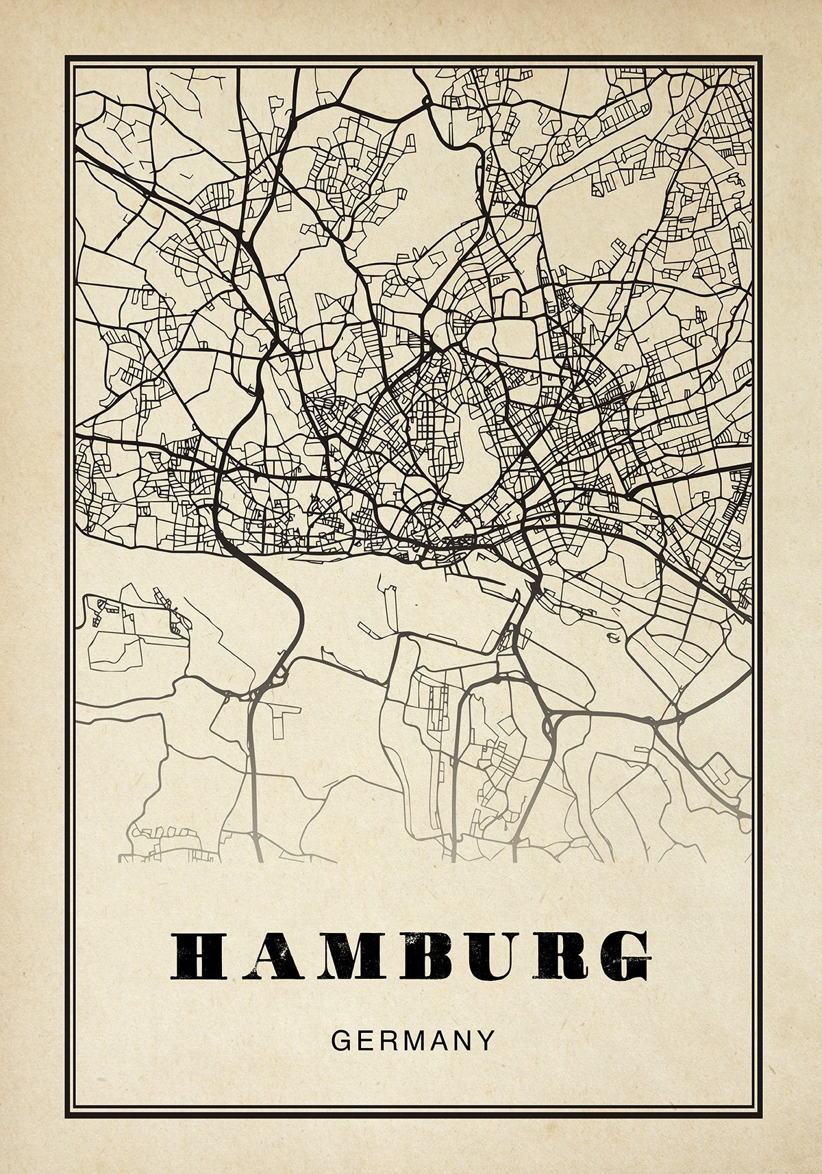 Hamburg City Map Sepia Poster