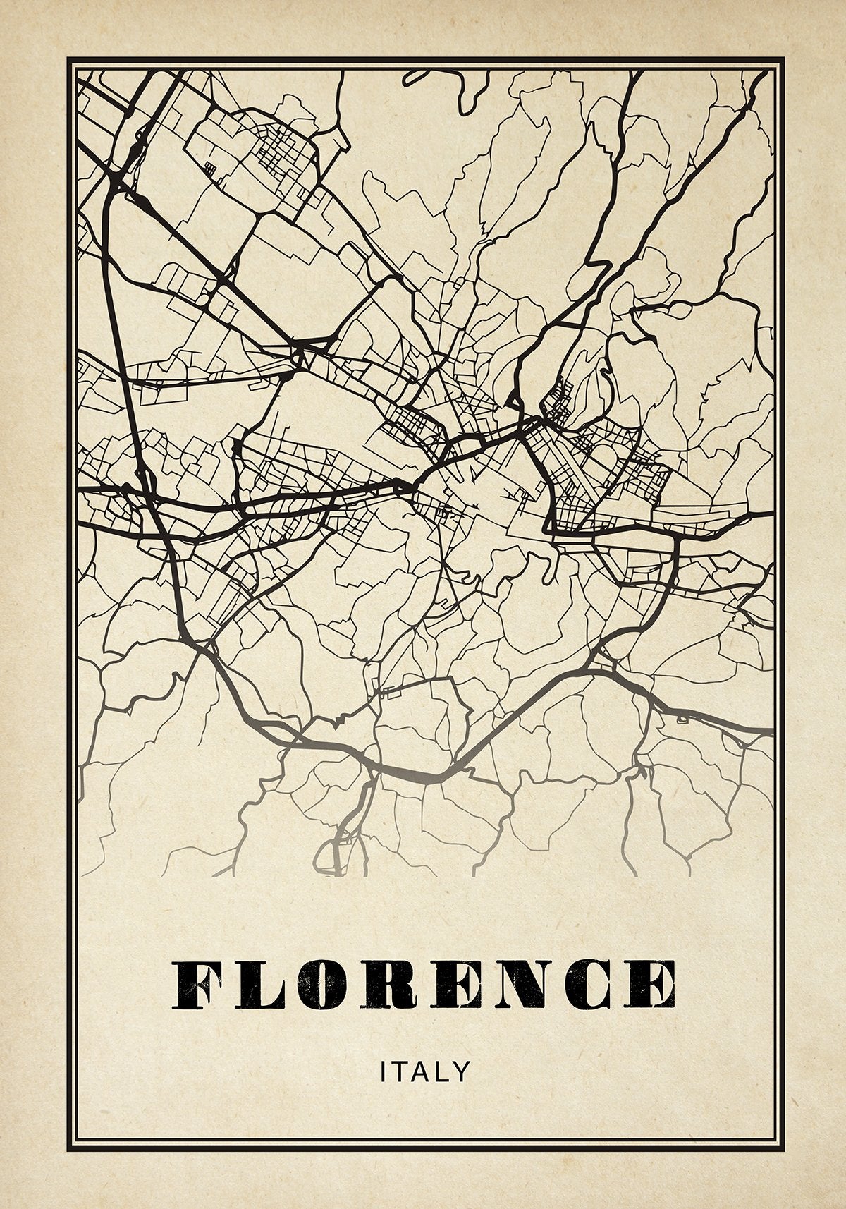 Florence City Map Sepia Poster