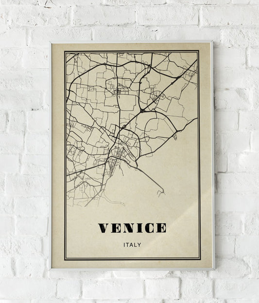 Venice City Map Sepia Poster