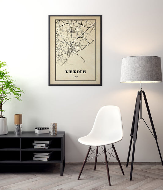 Venice City Map Sepia Poster