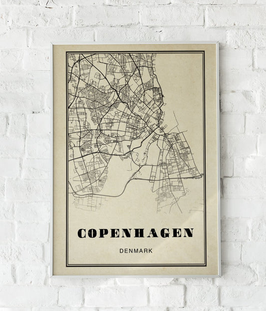 Copenhagen City Map Sepia Poster
