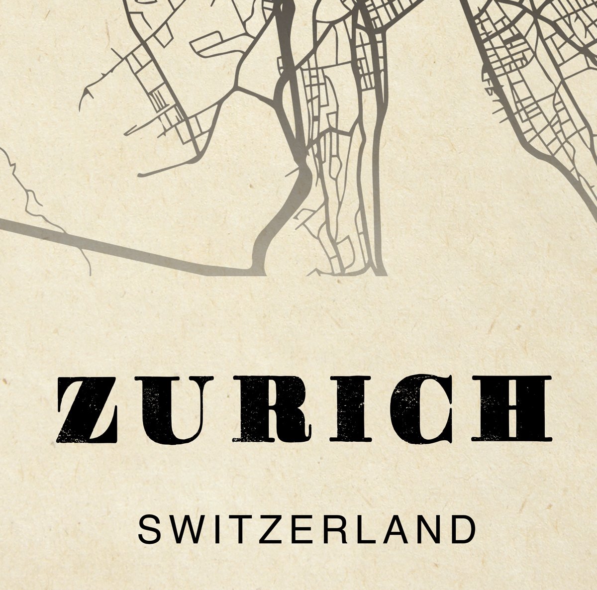 Zurich City Map Sepia Poster