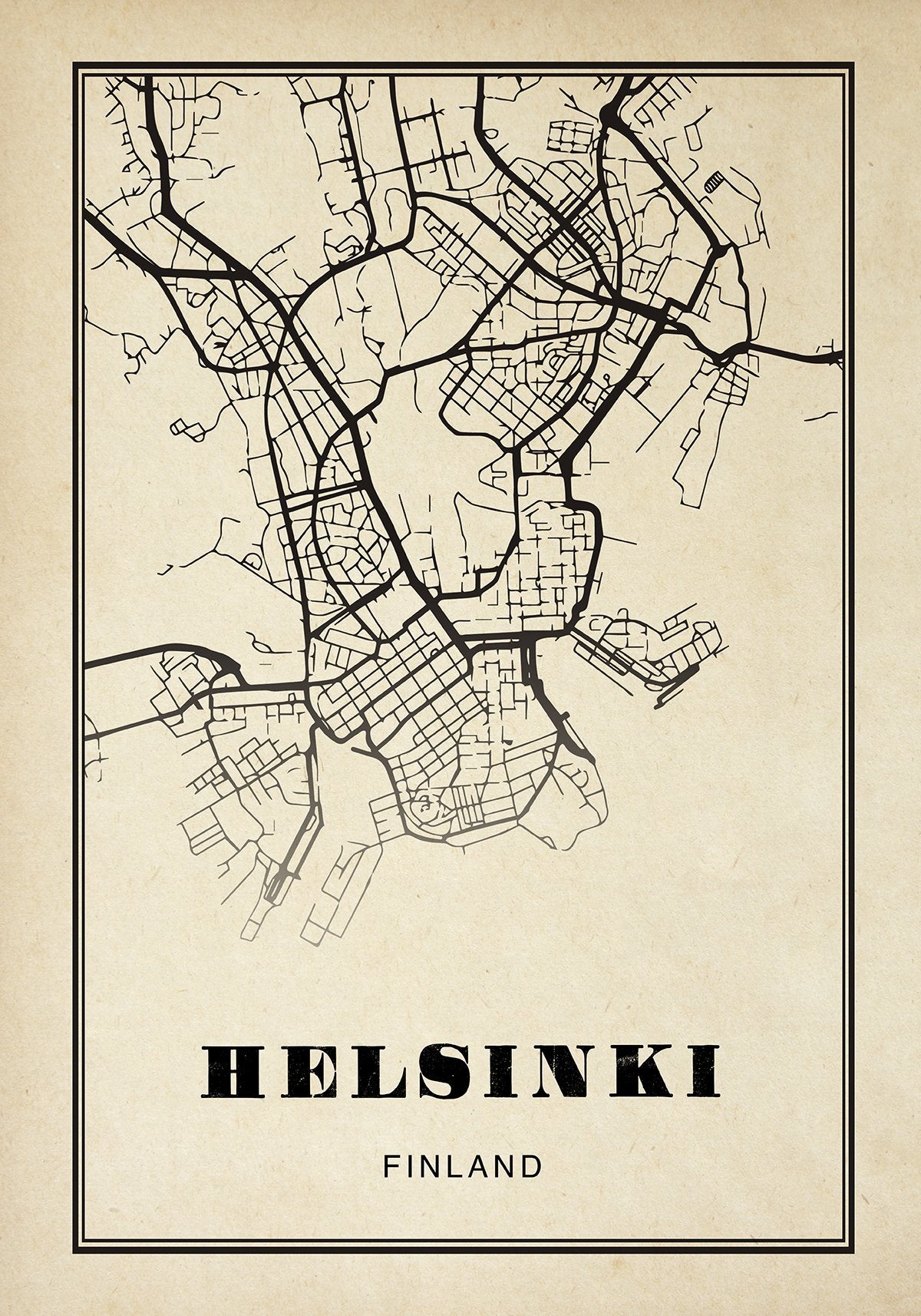 Helsinki City Map Sepia Poster