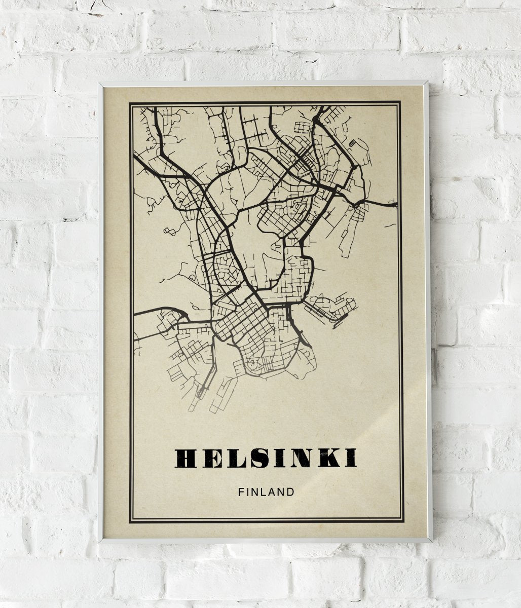 Helsinki City Map Sepia Poster