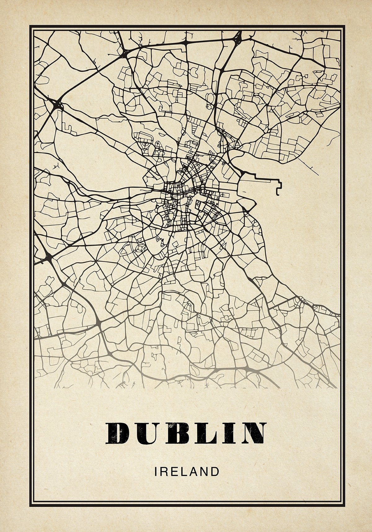 Dublin City Map Sepia Poster