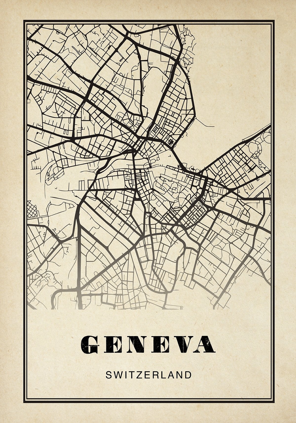 Geneva City Map Sepia Poster