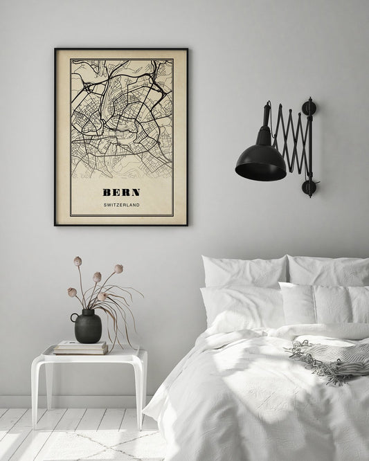 Bern City Map Sepia Poster