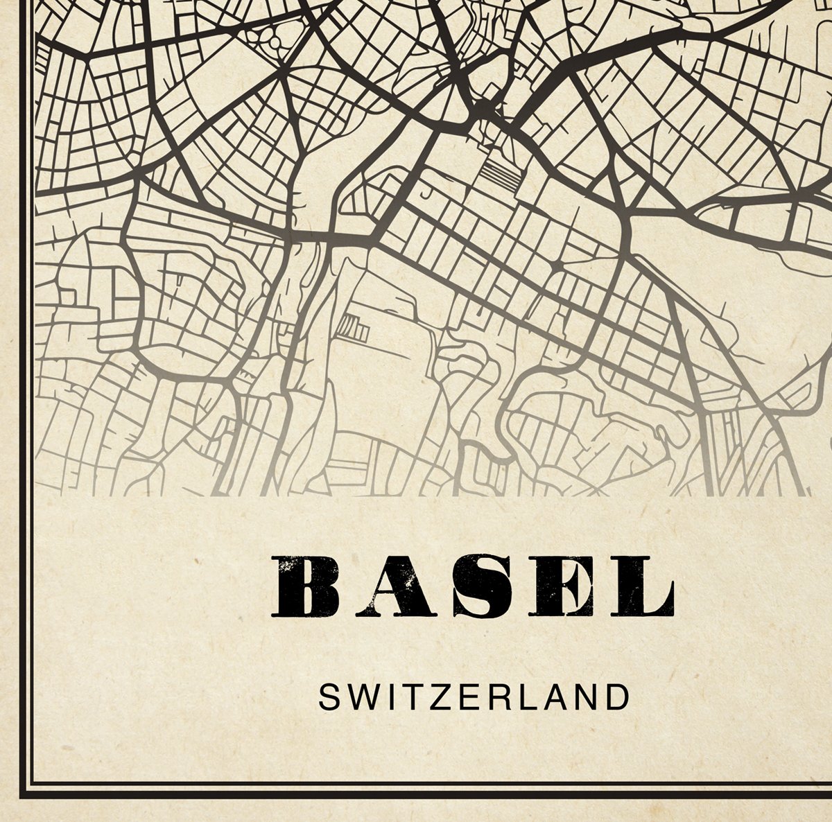Basel City Map Sepia Poster