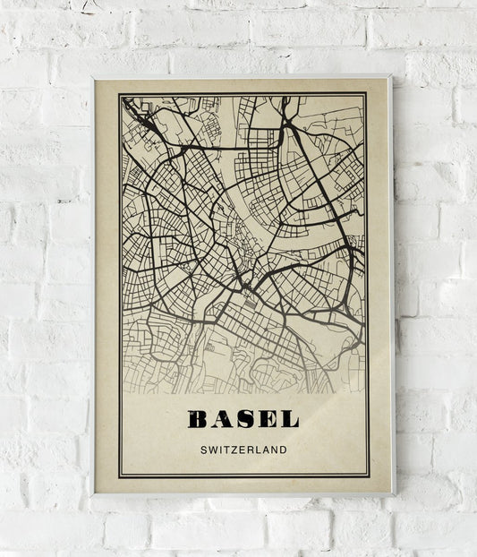 Basel City Map Sepia Poster