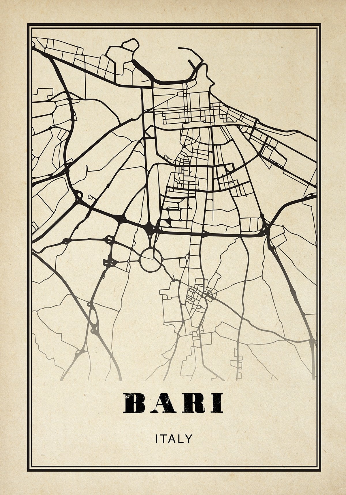 Bari City Map Sepia Poster