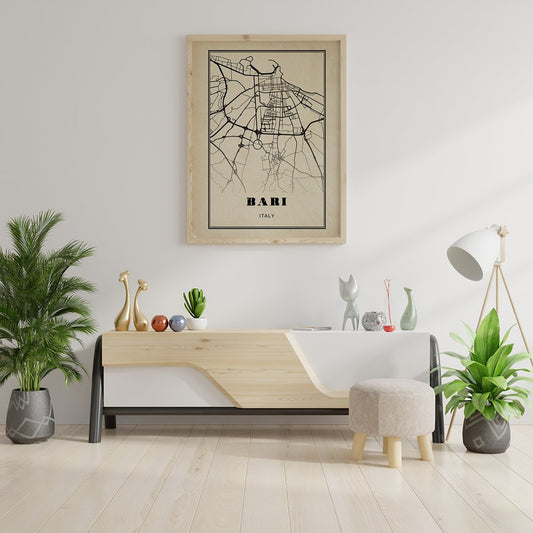 Bari City Map Sepia Poster
