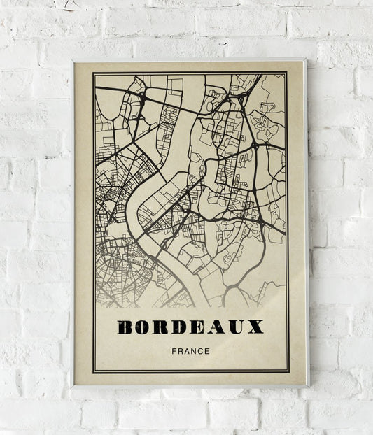 Bordeaux City Map Sepia Poster