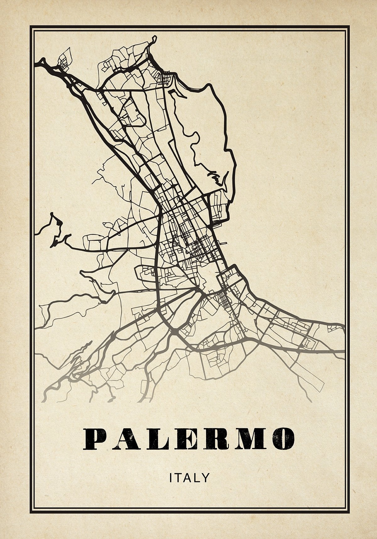 Palermo City Map Sepia Poster