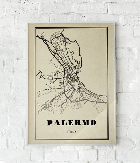 Palermo City Map Sepia Poster