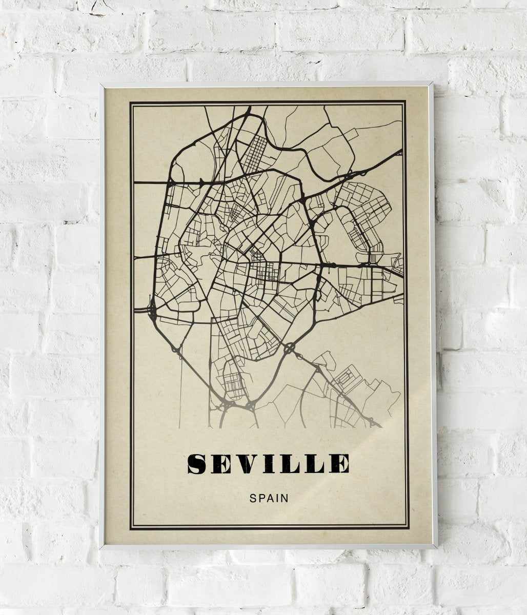 Seville City Map Sepia Poster