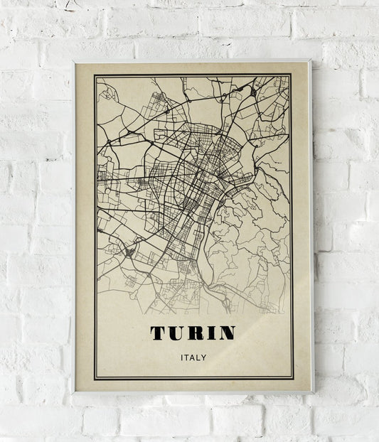 Turin City Map Sepia Poster