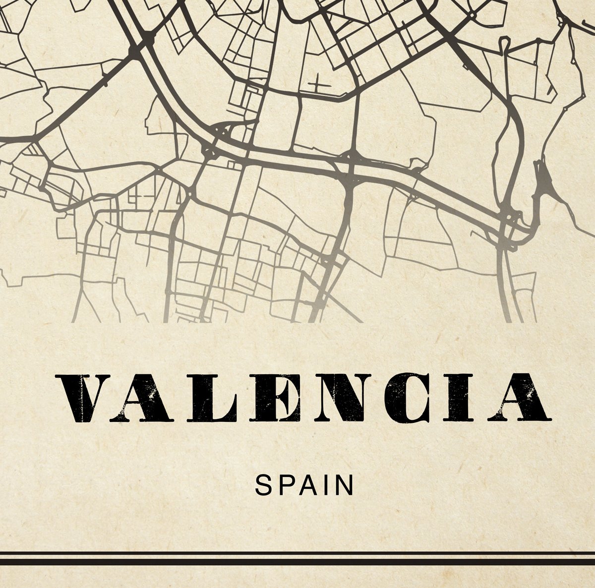 Valencia City Map Sepia Poster