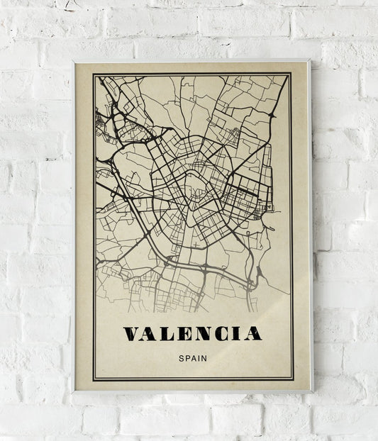 Valencia City Map Sepia Poster