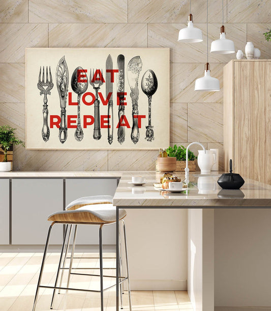 Vintage Cutlery Poster "Eat Love Repeat"