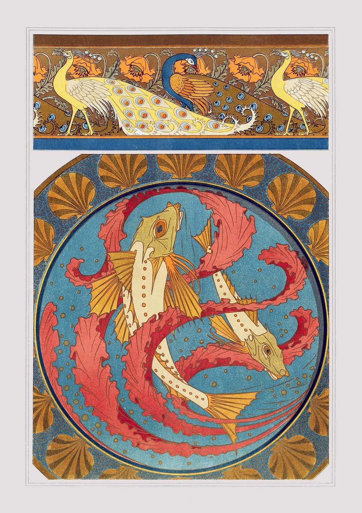 Peacocks and Fish Poster