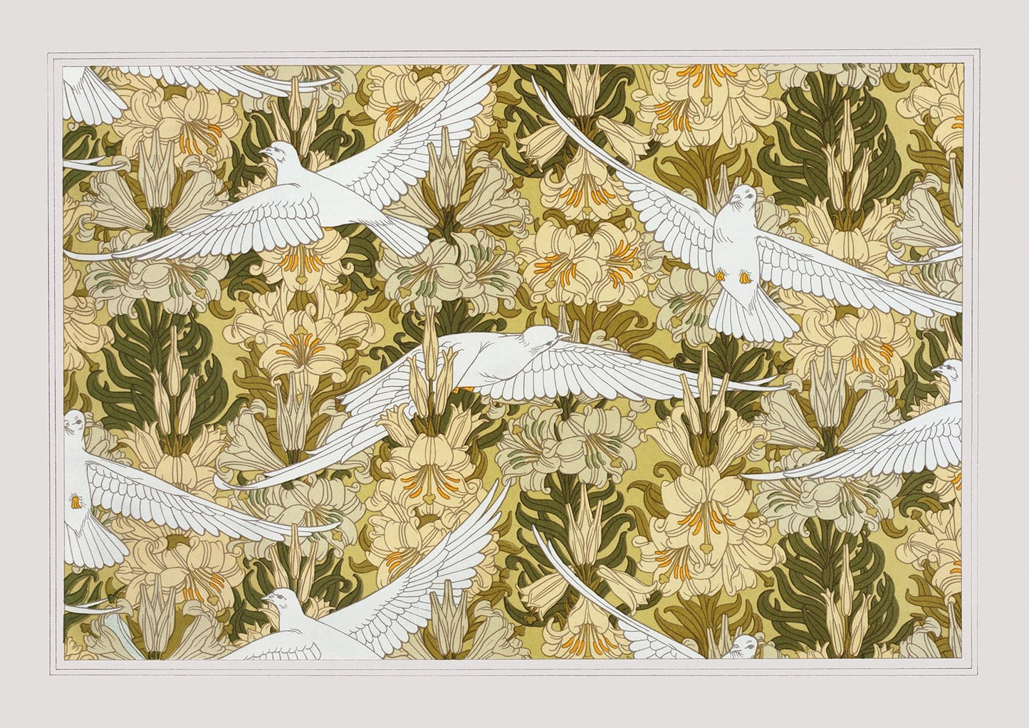 White Birds and Flowers Poster
