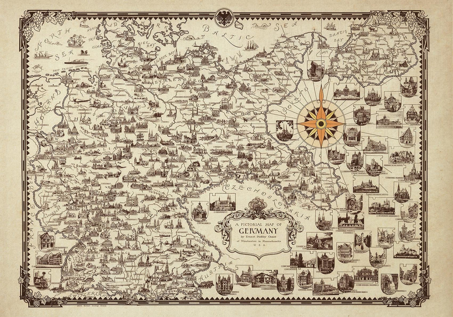 A Pictorial Map of Germany by Ernst Dudley Chase