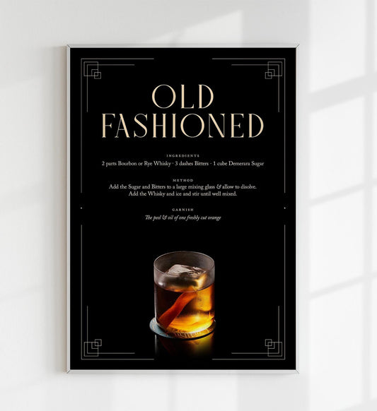 Old Fashioned Cocktail Recipe Poster