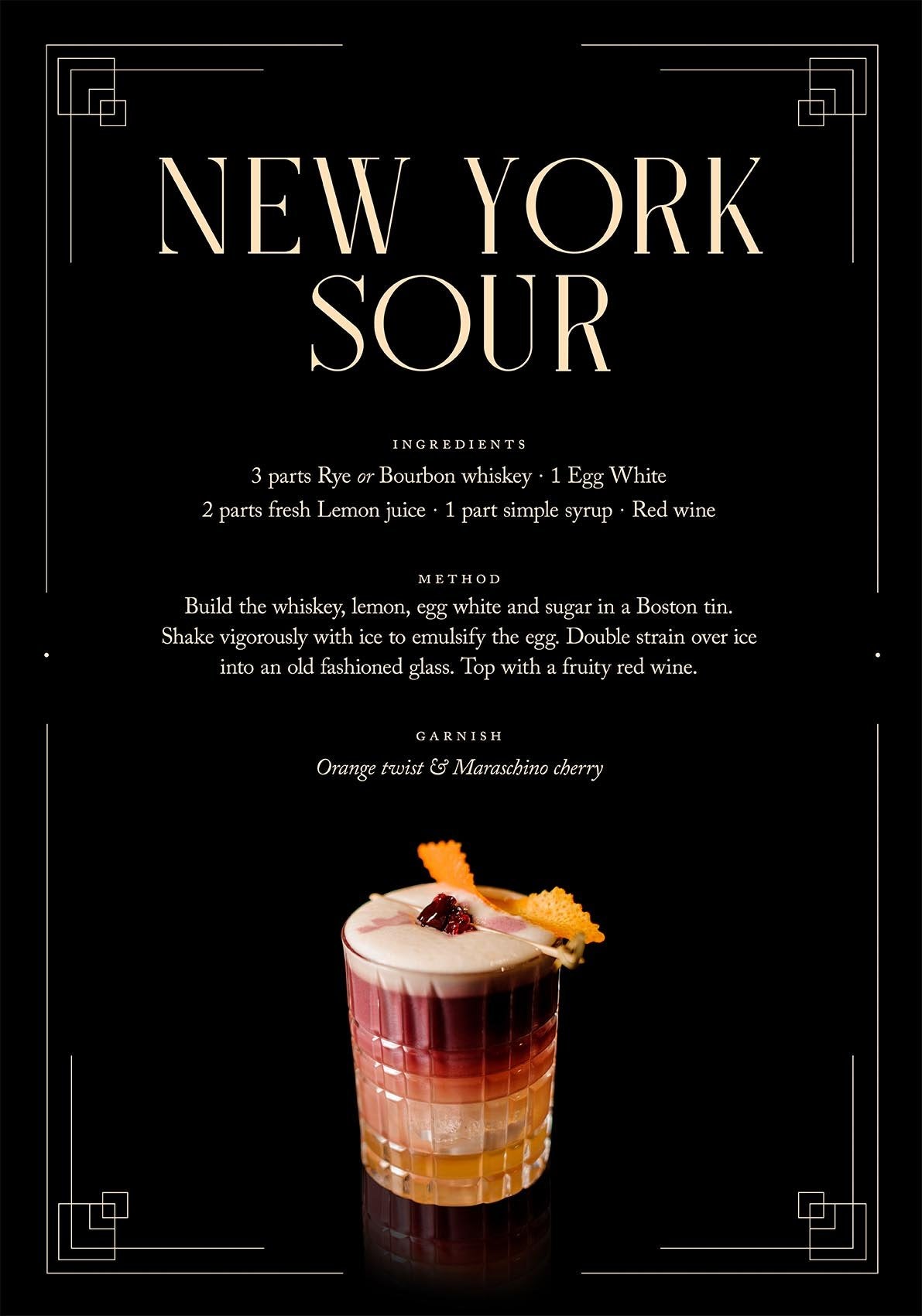 New York Sour Cocktail Recipe Poster