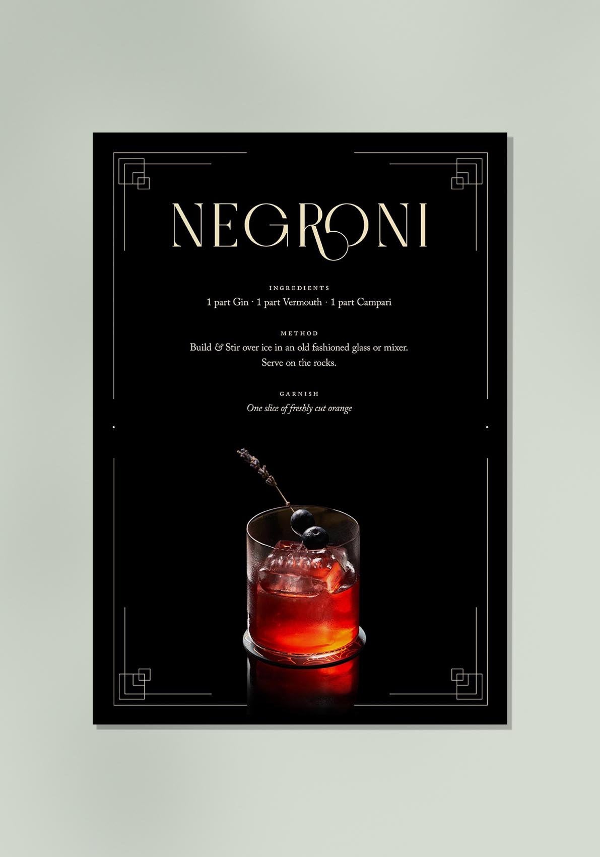 Negroni Cocktail Recipe Poster