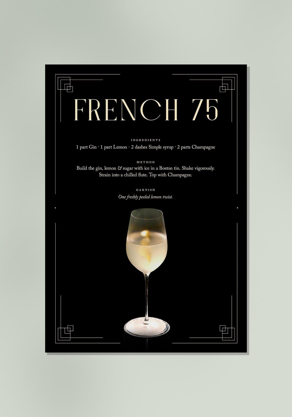 French 75 Cocktail Recipe Poster
