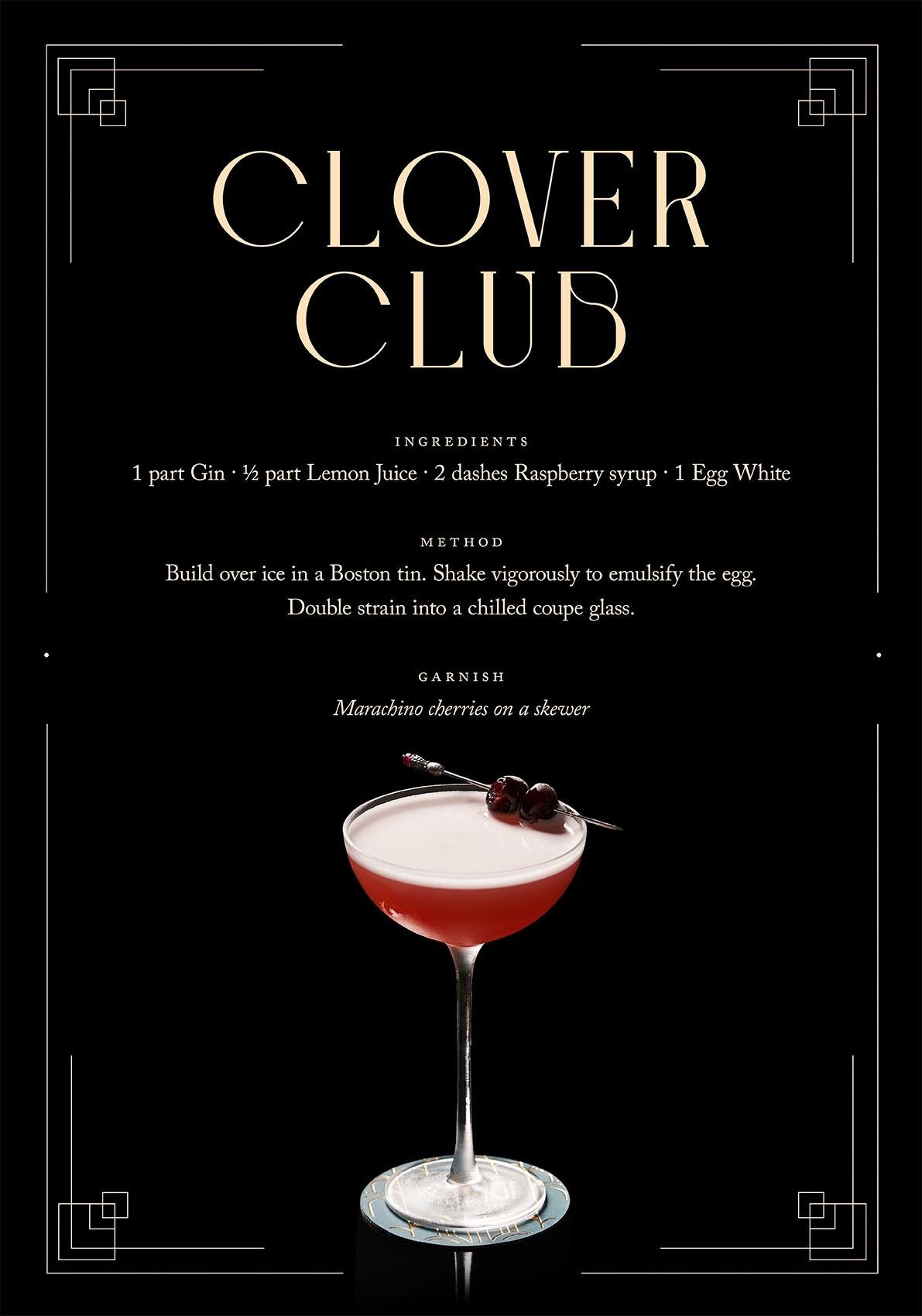 Clover Club Cocktail Recipe Poster