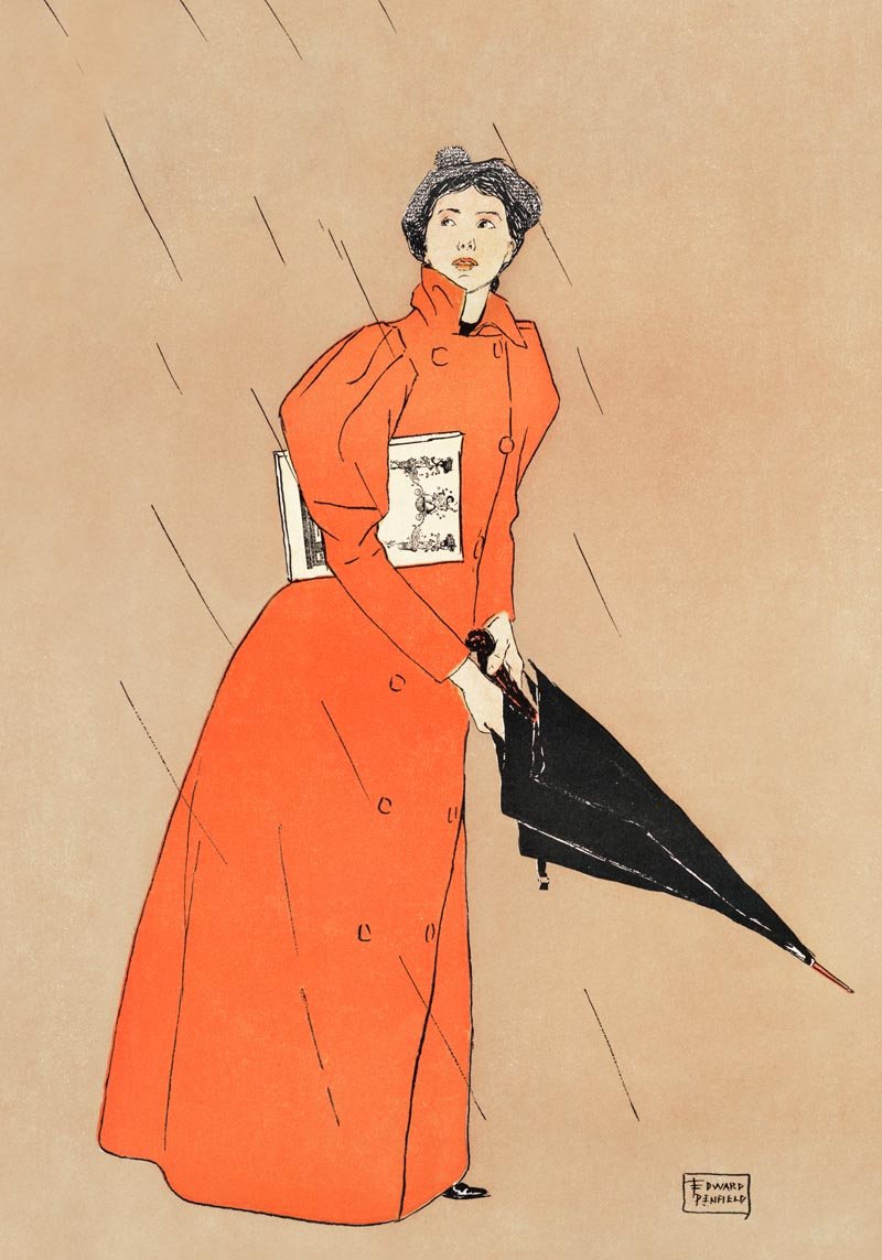Woman Holding Umbrella by Edward Penfield