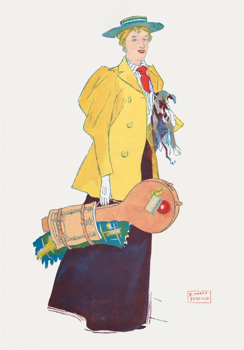 Woman Holding Dog and Stuffs by Edward Penfield