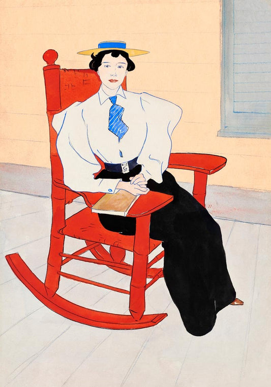 Young Woman Seated in a Red Rocking Chair by Edward Penfield