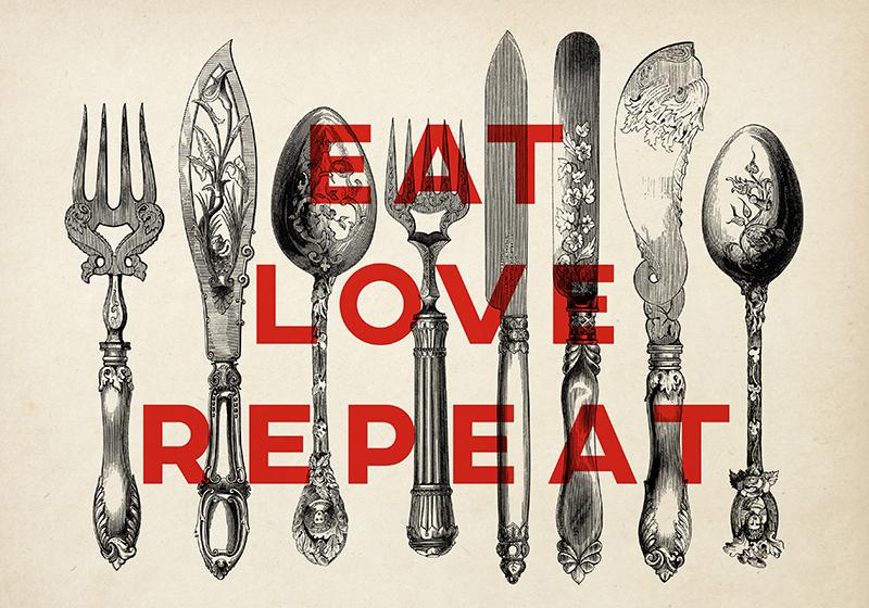 Vintage Cutlery Poster "Eat Love Repeat"