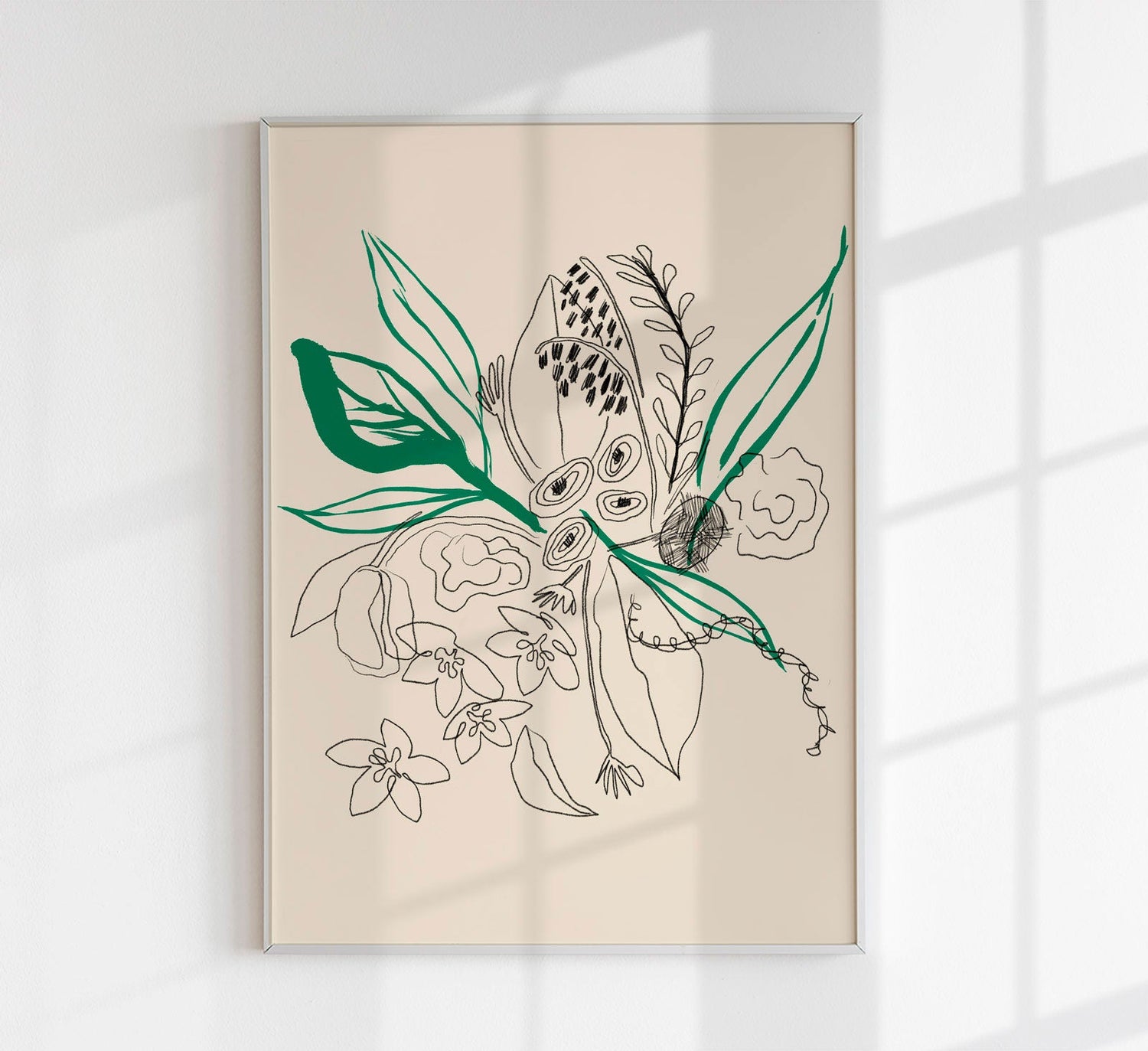 Bouquet Green and Black lines Art Poster