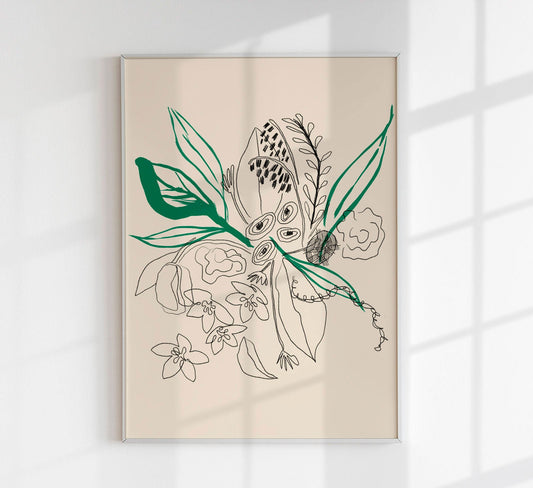 Bouquet Green and Black lines Art Poster