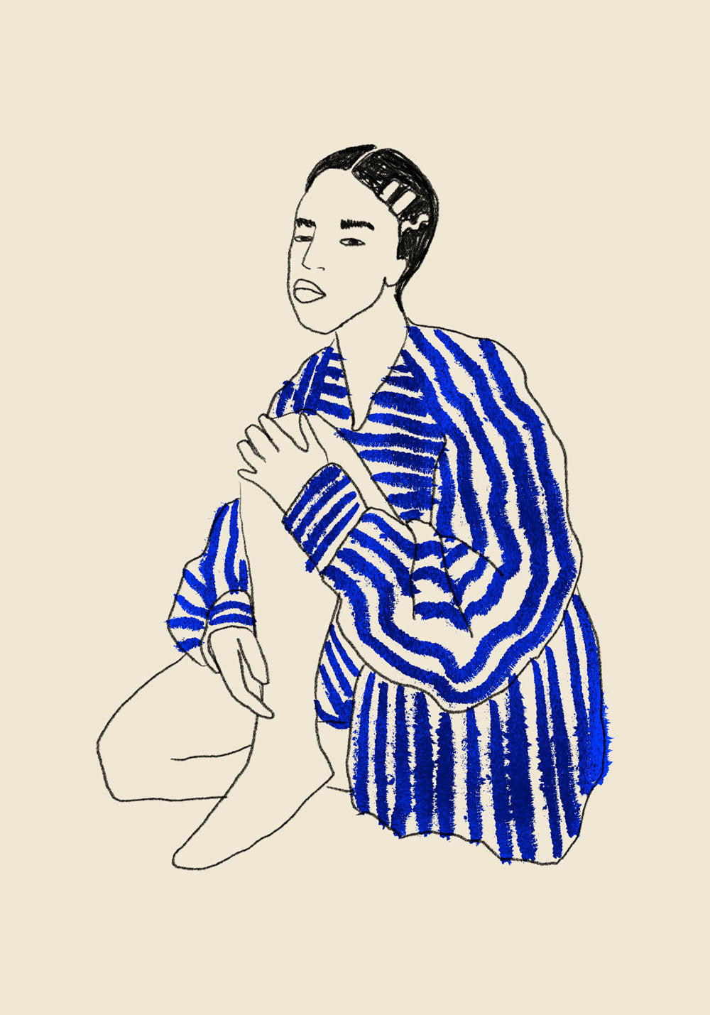 Girl Chill Stripe Blue Shirt Art Poster