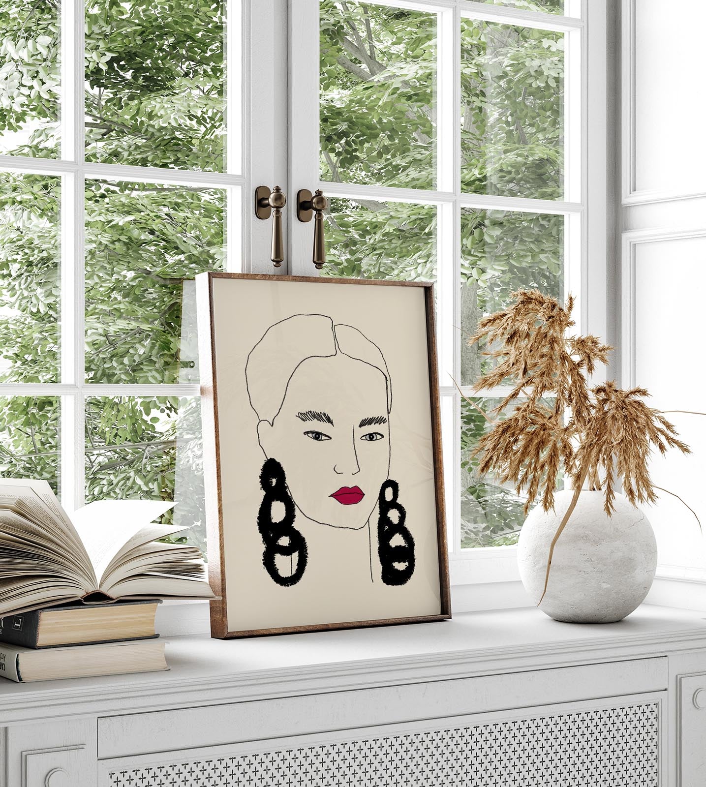 Girl Red Lips and Earrings Art Poster