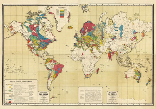 Geological Map of the World by Jules Marcou Poster - Perfect for Living Room and Office !