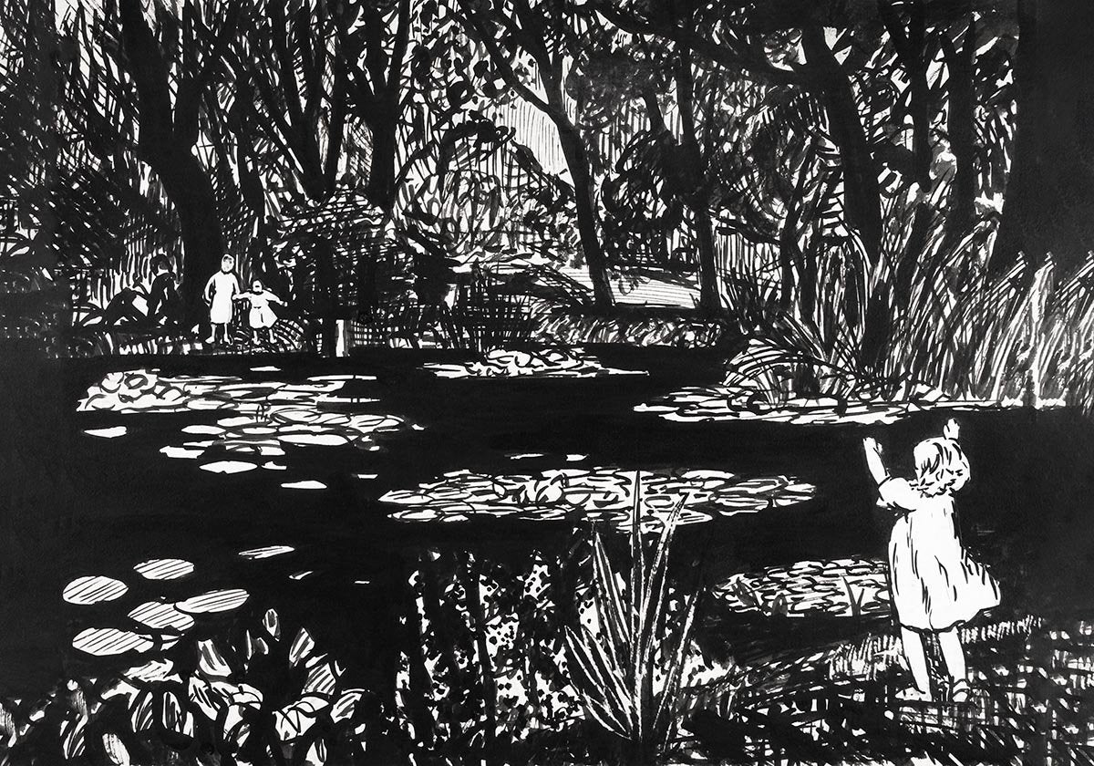 Lily Pond Drawing by Henry Lyman