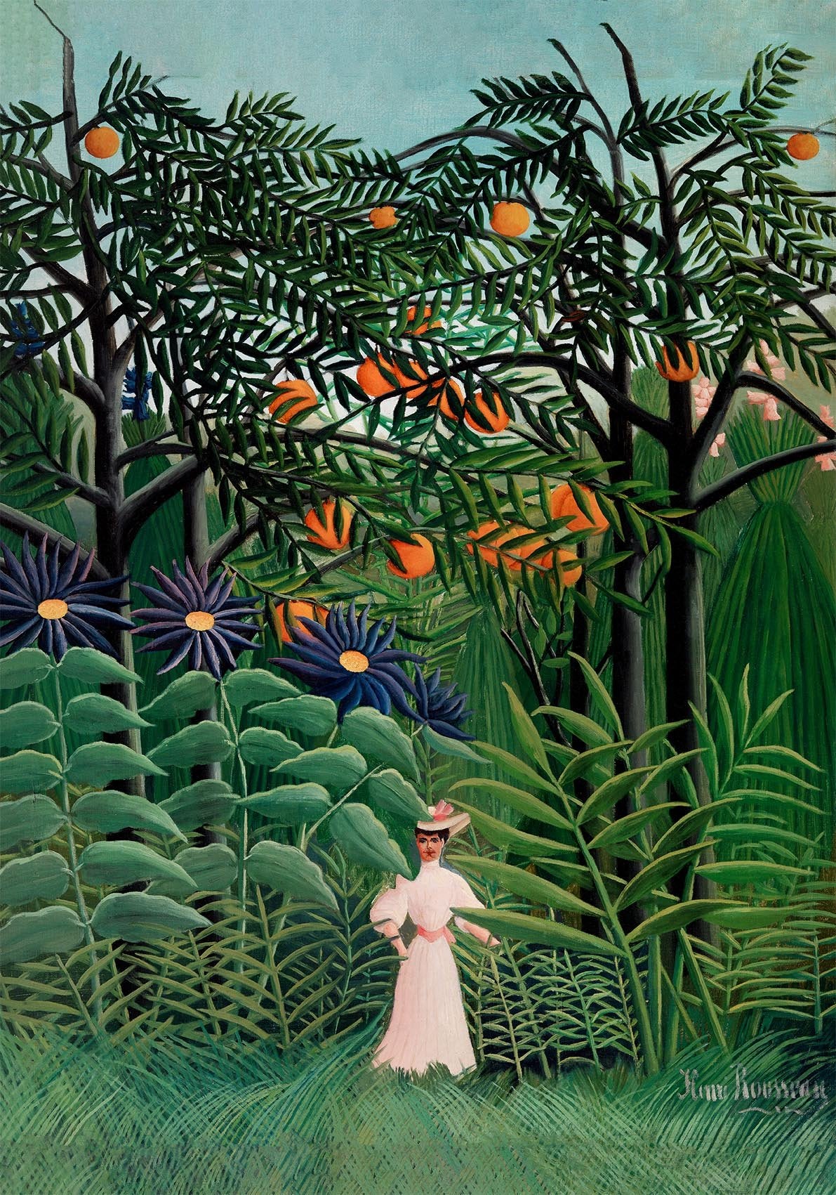 Woman Walking in an Exotic Forest by Rousseau Art Print