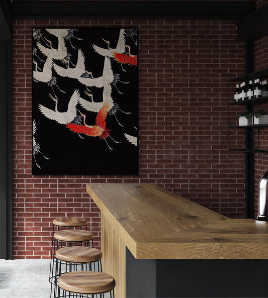 White Cranes and Red one flying Kimono Poster